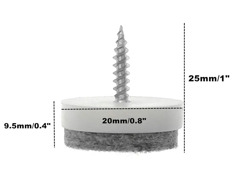 ALIMITOPIA 40pcs Screw-on Furniture Felt Pad Chair Glide Slider 20mm (0.8") White | Protects Hardwood Floors - view 2