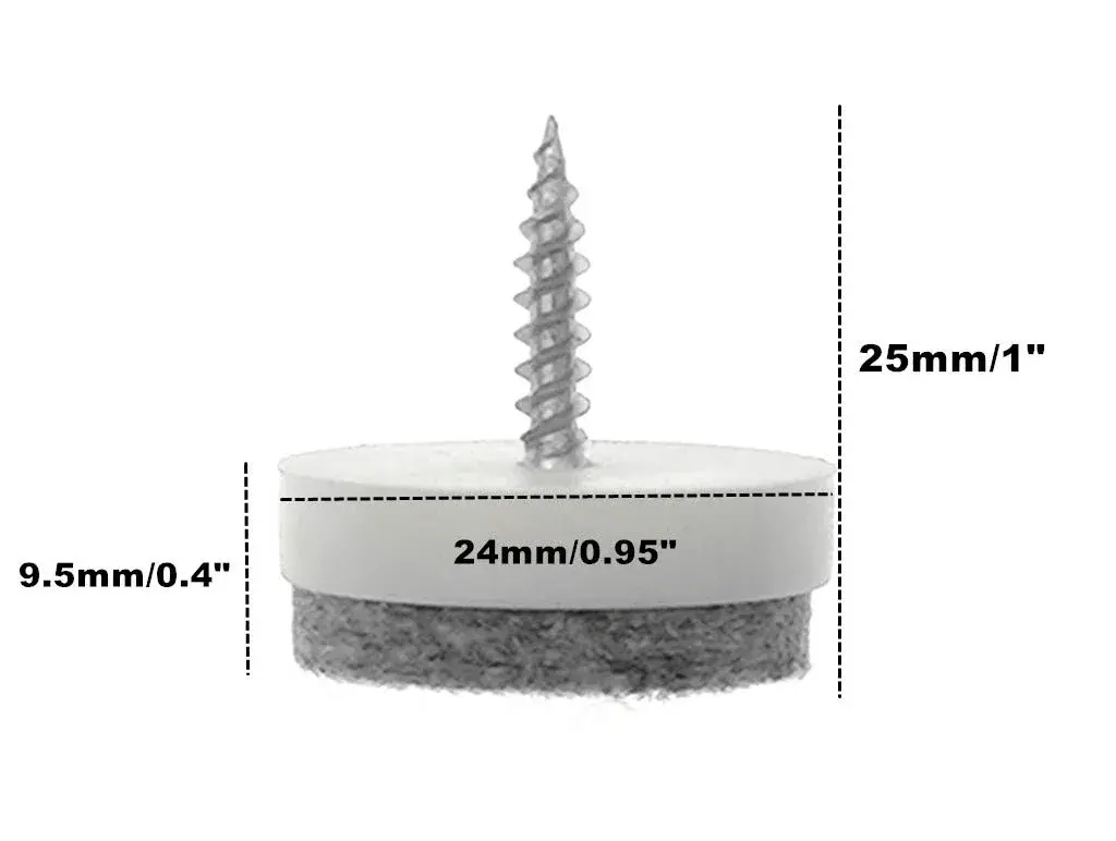 ALIMITOPIA Screw-on Furniture Felt Pads 24mm (0.95") White, 40 Count | Protect Hardwood Floors & Furniture Legs - view 2
