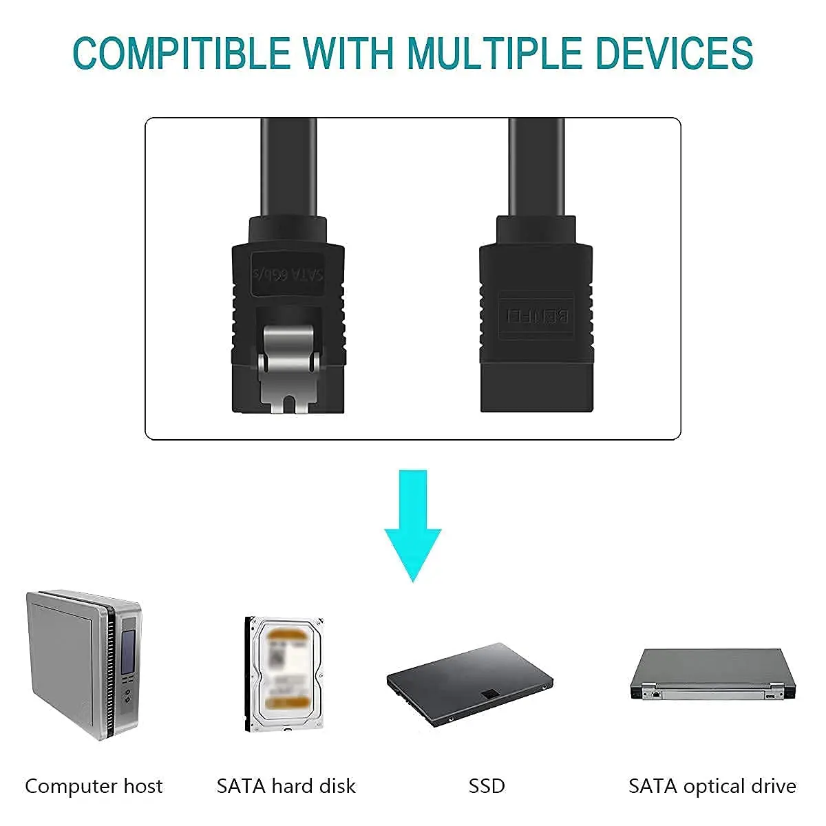 BENFEI SATA Cable III 3 Pack 18 Inch | 6Gbps Data Transfer with Locking Latch - view 5