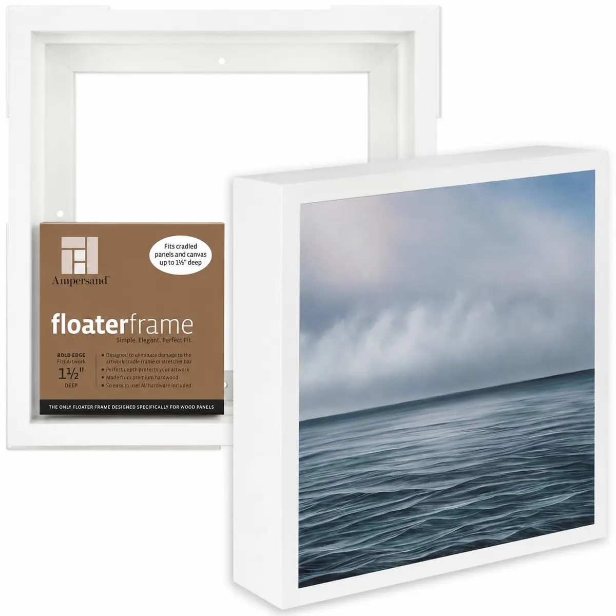 Ampersand Float Frame 1.5In Bold 10X10 White | Premium Hardwood Canvas & Panel Frame - main product image