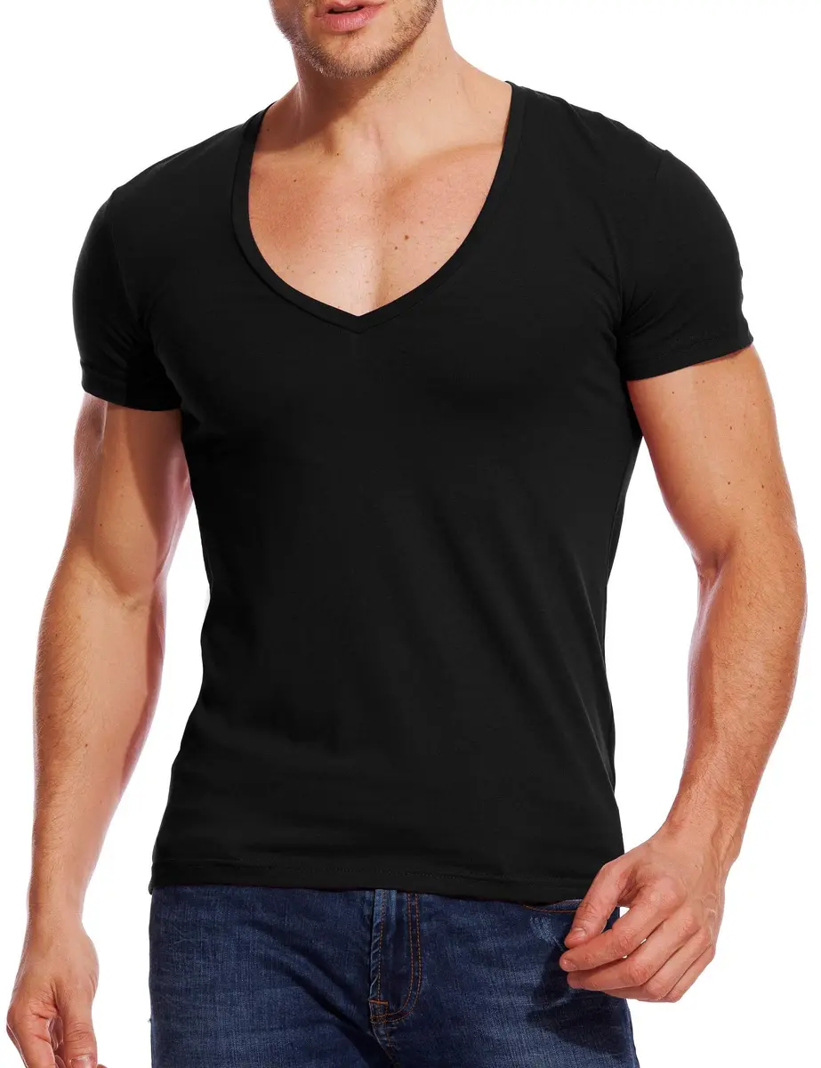 Zecmos Men's Black V Neck T-Shirt Slim Fit 100% Cotton | Lightweight Undershirt - main product image