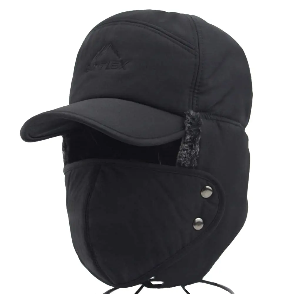 Greenery-GRE Black Trapper Hat with Fur Lining | Windproof & Insulated for Cold Weather - main product image
