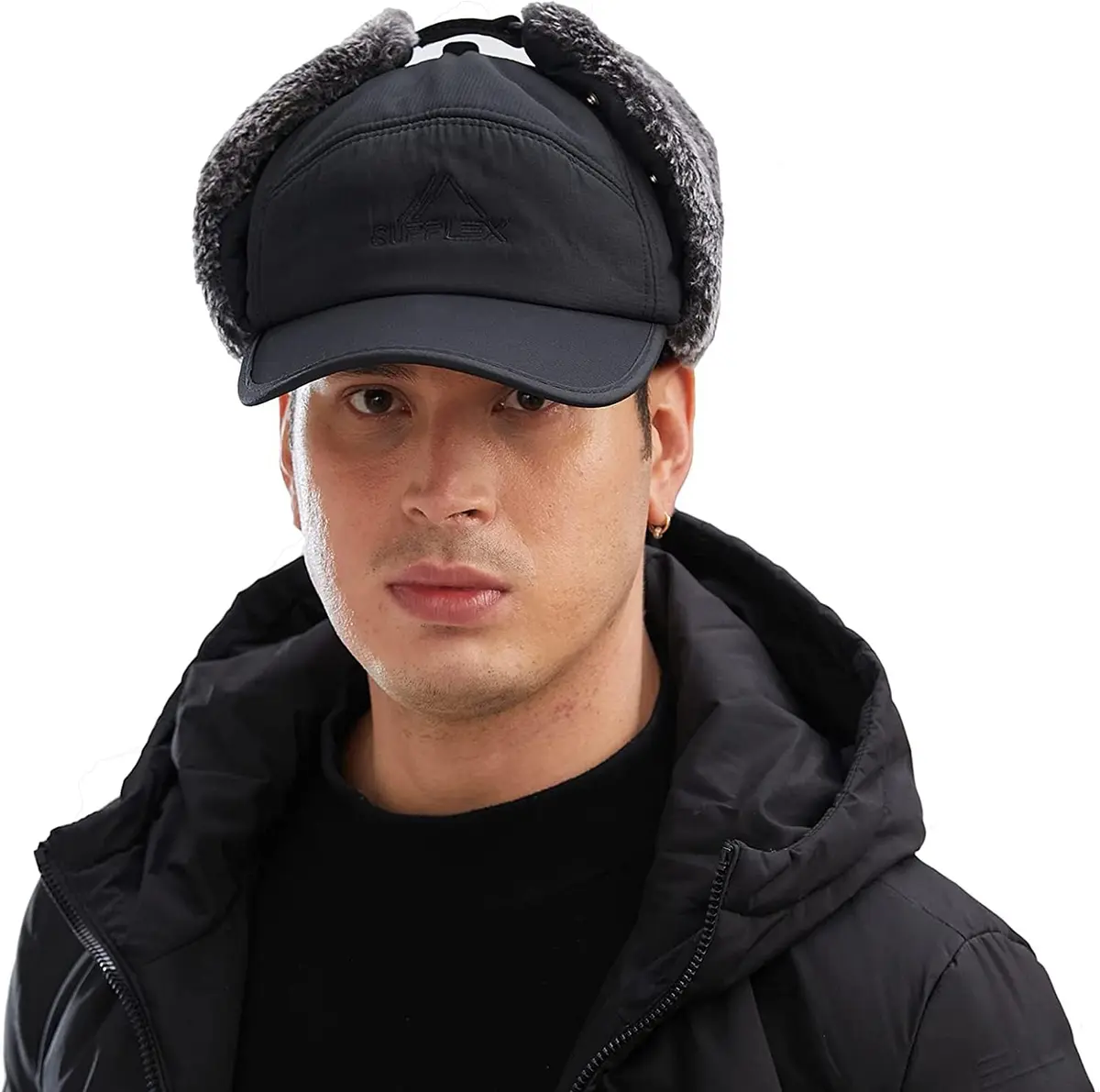 Greenery-GRE Black Trapper Hat with Fur Lining | Windproof & Insulated for Cold Weather - view 7