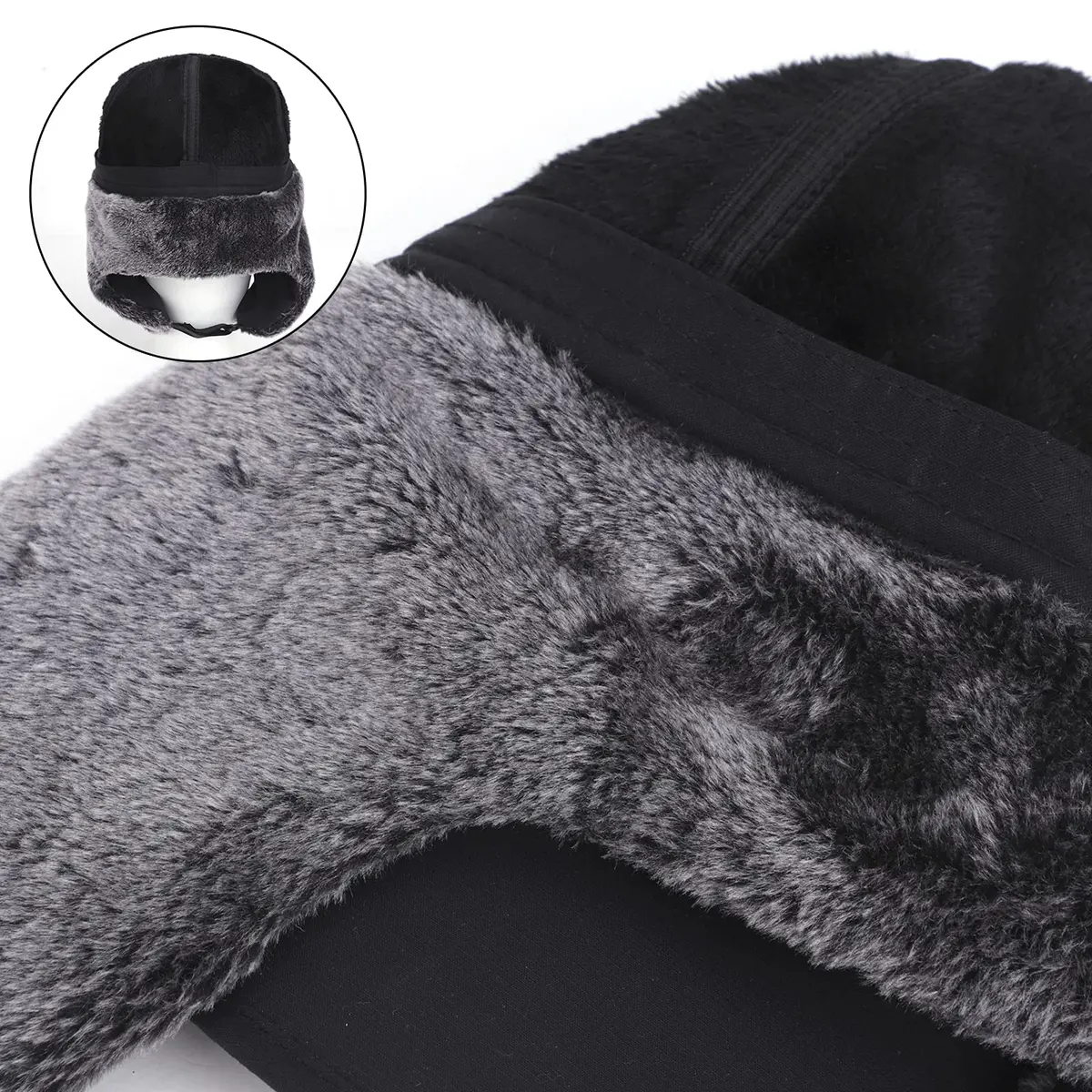 Greenery-GRE Black Trapper Hat with Fur Lining | Windproof & Insulated for Cold Weather - view 8