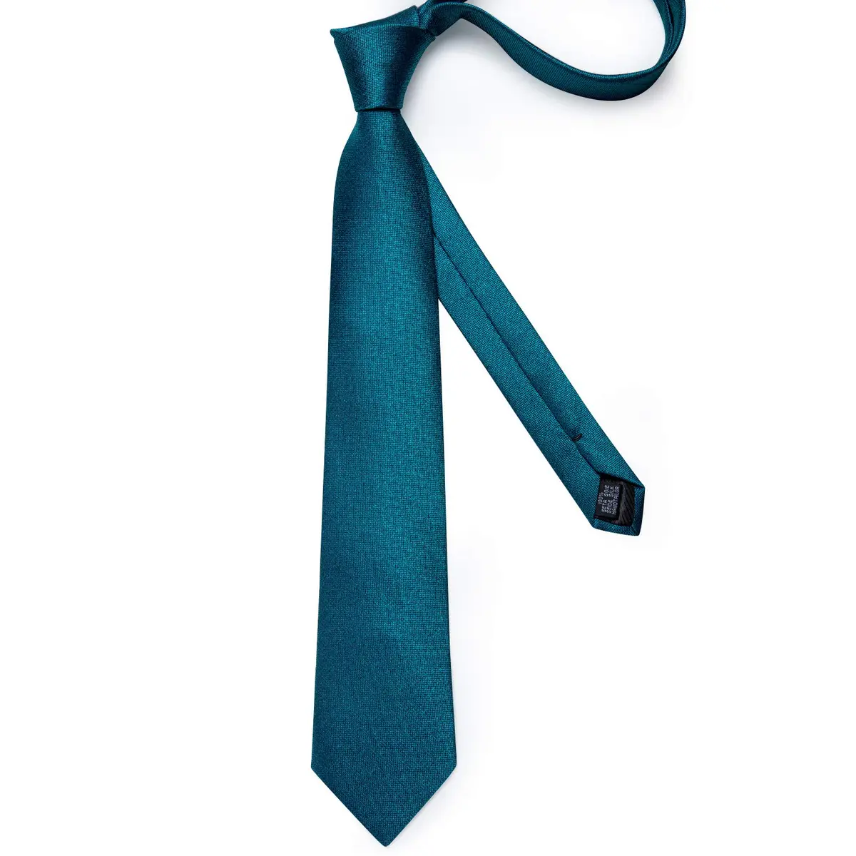 DiBanGu Teal Silk Necktie Set with Pocket Square, Cufflinks & Tie Clip | 150cm (59") x 8cm (3.15") - view 5
