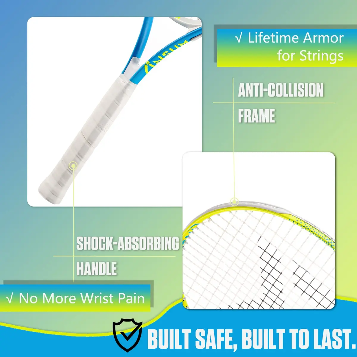 INSUM Junior Tennis Racket 25 Inch (63.5 cm) | Ages 9-10, Lightweight Aluminum, Beginner Racquet with Cover - view 2