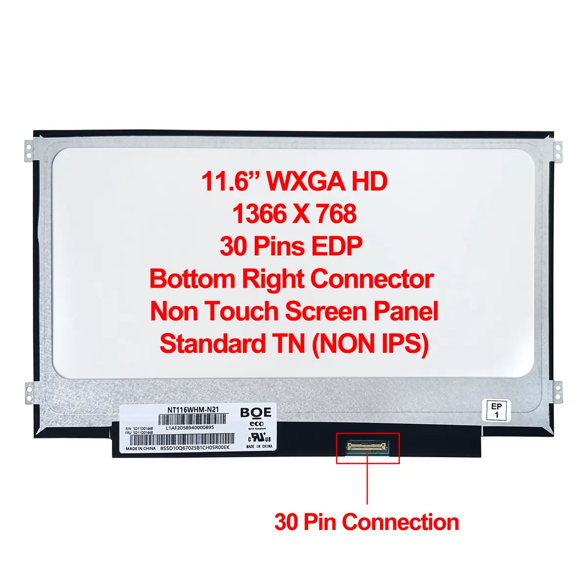 Rinbers 11.6" WXGA HD LCD LED Screen Display 30 Pin EDP with Side Brackets for HP Chromebook 11 G3-G9 EE, ProBook 11 G2, Stream 11 Pro G3 Series | Non-Touch Replacement - view 2