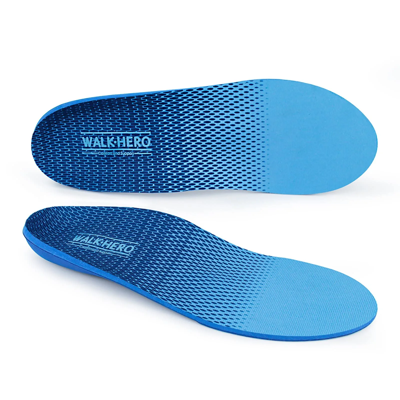 WALK·HERO COMFORT AND SUPPORT Plantar Fasciitis Insoles Mens 12-12 1/2 | Womens 14-14 1/2 New Blue | Arch Support for Flat Feet - main product image