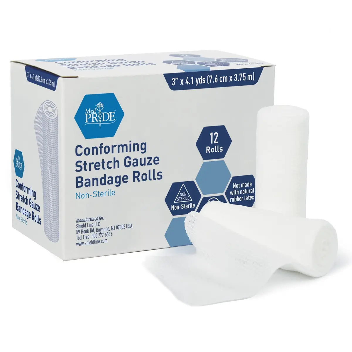 MED PRIDE Conforming Gauze Rolls 12 Pack | Disposable Nonsterile Wound Dressings for Minor Injuries - main product image