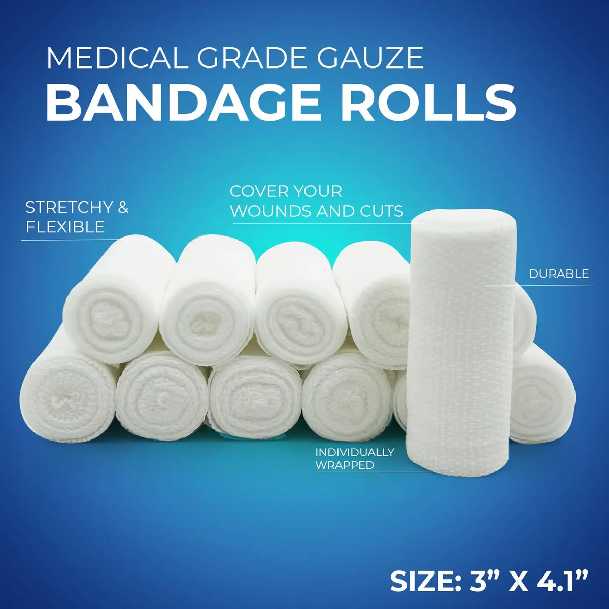 MED PRIDE Conforming Gauze Rolls 12 Pack | Disposable Nonsterile Wound Dressings for Minor Injuries - view 2