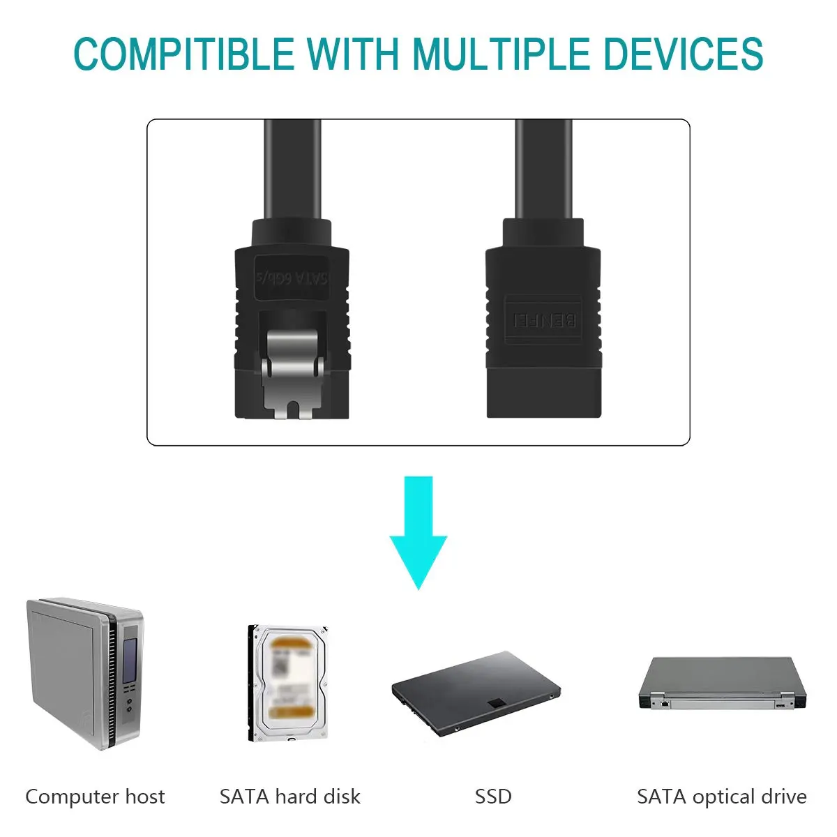 BENFEI SATA Cable III, 6 Pack 18 Inch | 6Gbps Data Transfer with Locking Latch - view 5