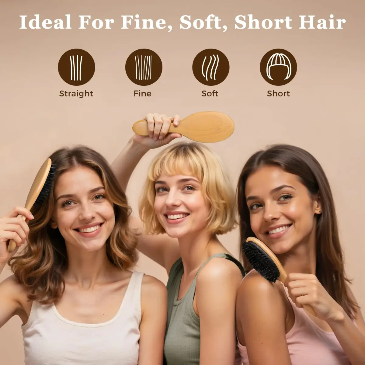 BLACK EGG Boar Bristle Hair Brush for Thin Fine Hair | Natural Bristles, Beech Wood Handle, Oval Shape - view 4