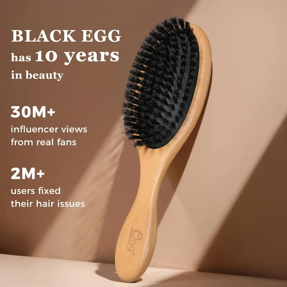 BLACK EGG Boar Bristle Hair Brush for Thin Fine Hair | Natural Bristles, Beech Wood Handle, Oval Shape - view 5