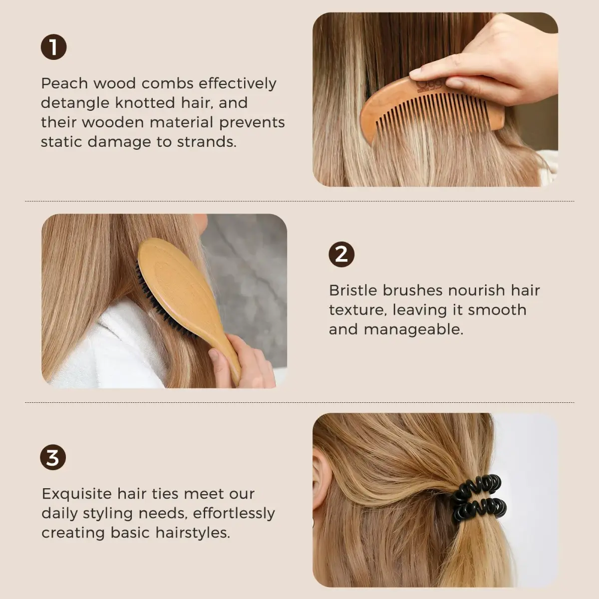 BLACK EGG Boar Bristle Hair Brush for Thin Fine Hair | Natural Bristles, Beech Wood Handle, Oval Shape - view 6