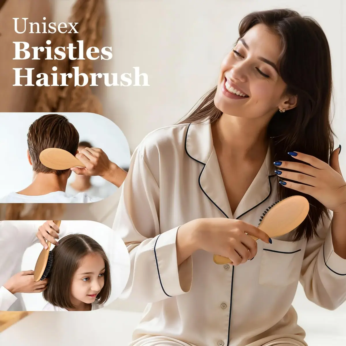 BLACK EGG Boar Bristle Hair Brush for Thin Fine Hair | Natural Bristles, Beech Wood Handle, Oval Shape - view 8