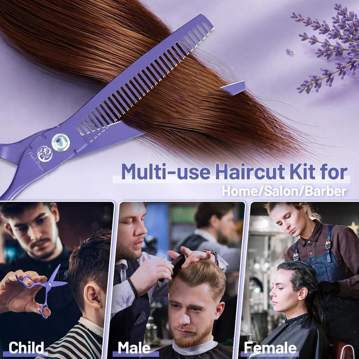 Purple Dragon 6 in Hair Cutting Scissors Kit with Bag for Barbers - Violet | Razor Sharp Japanese Steel, Ergonomic Handle, 5.5" - view 5