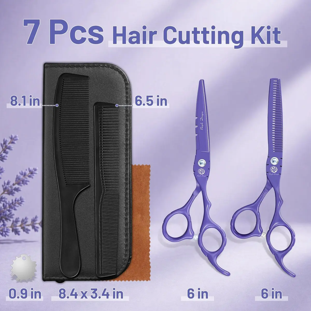 Purple Dragon 6 in Hair Cutting Scissors Kit with Bag for Barbers - Violet | Razor Sharp Japanese Steel, Ergonomic Handle, 5.5" - view 6