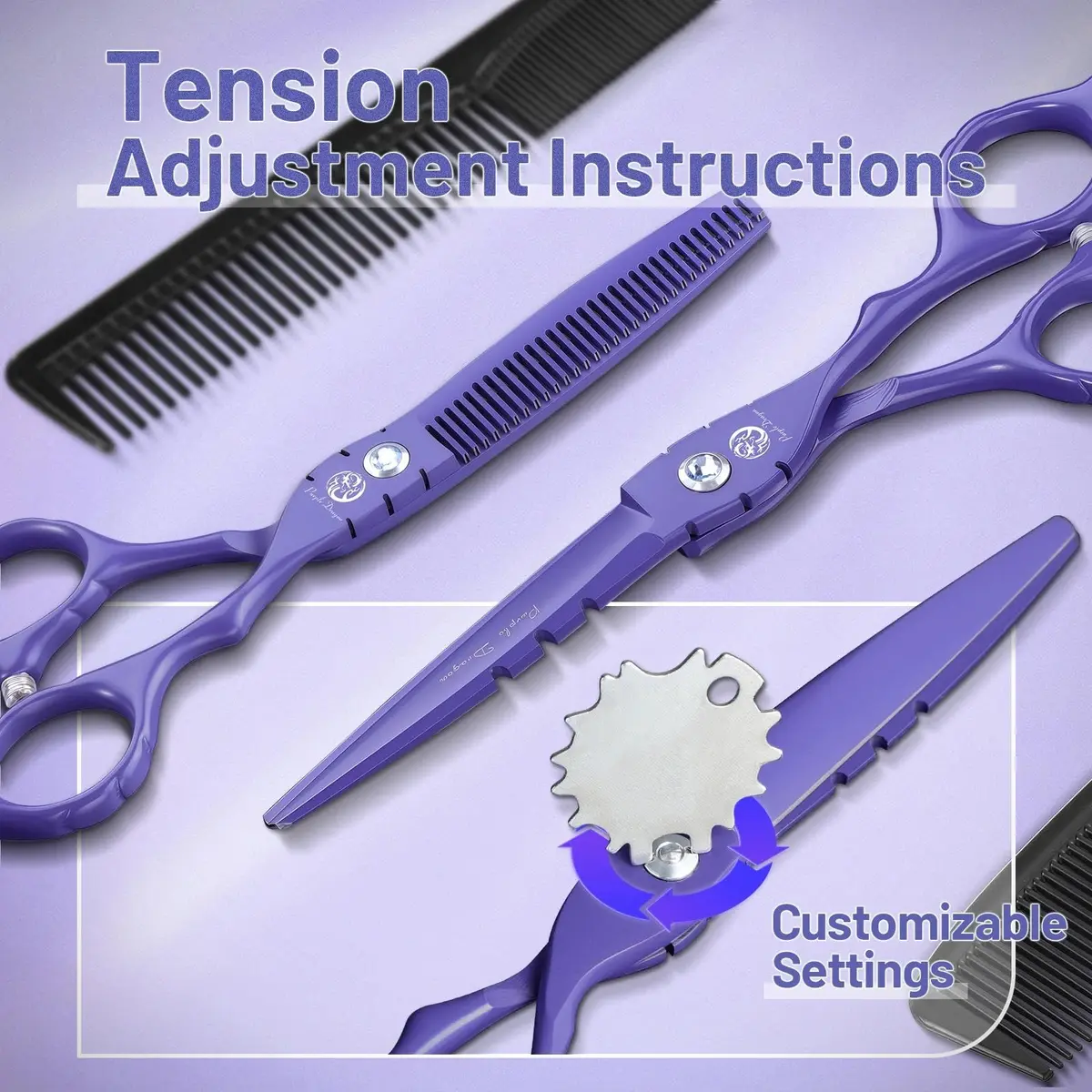 Purple Dragon 6 in Hair Cutting Scissors Kit with Bag for Barbers - Violet | Razor Sharp Japanese Steel, Ergonomic Handle, 5.5" - view 7
