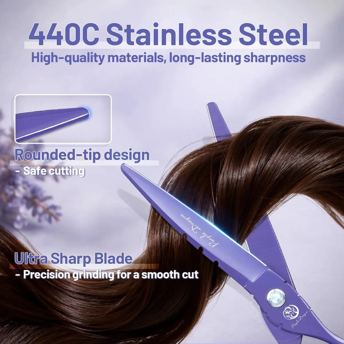 Purple Dragon 6 in Hair Cutting Scissors Kit with Bag for Barbers - Violet | Razor Sharp Japanese Steel, Ergonomic Handle, 5.5" - view 2