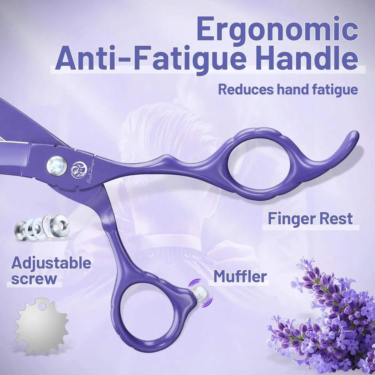 Purple Dragon 6 in Hair Cutting Scissors Kit with Bag for Barbers - Violet | Razor Sharp Japanese Steel, Ergonomic Handle, 5.5" - view 3