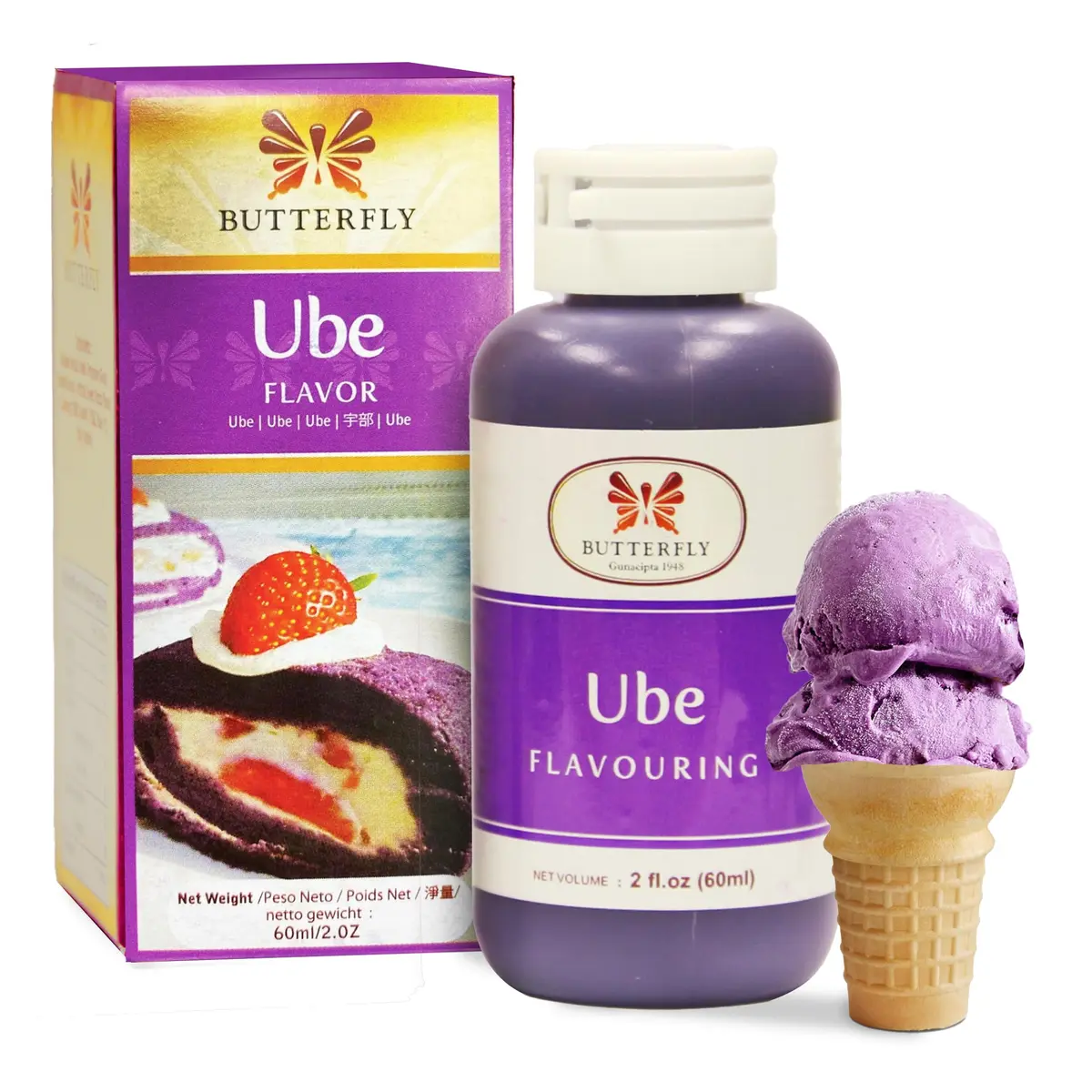 Butterfly Ube Flavoring Extract 2 oz | Authentic Filipino Purple Yam Essence for Baking & Beverages - main product image