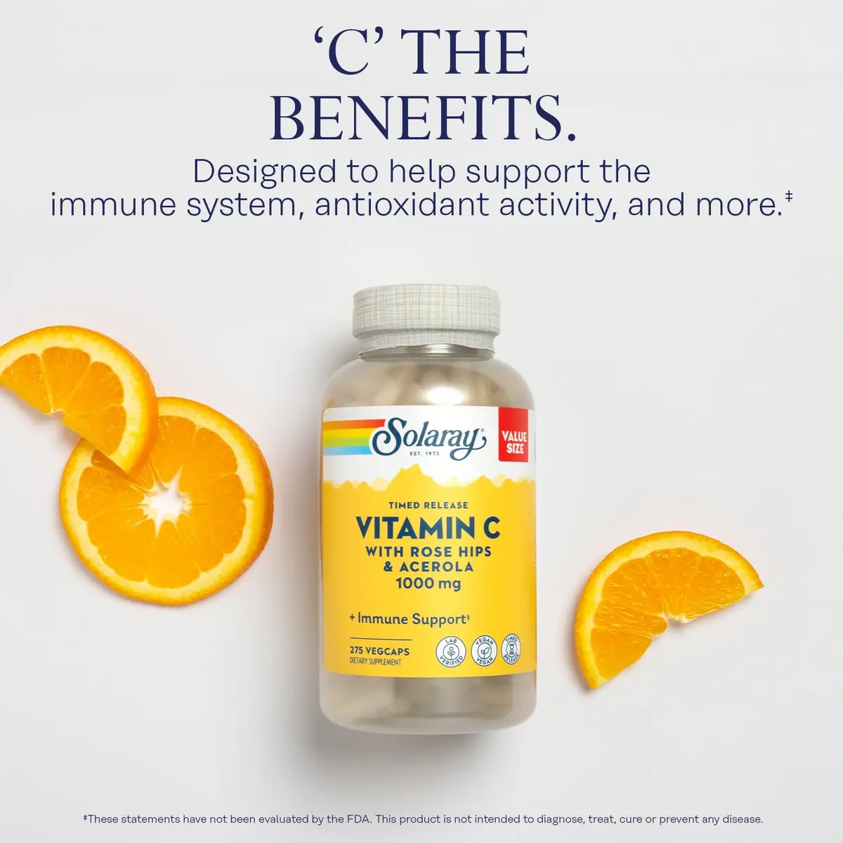 SOLARAY Vitamin C 1000 mg | Timed Release Capsules for Immune & Heart Support, 275 VegCaps - view 3
