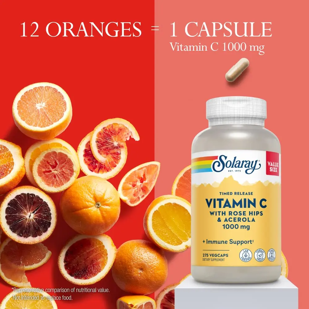 SOLARAY Vitamin C 1000 mg | Timed Release Capsules for Immune & Heart Support, 275 VegCaps - view 4