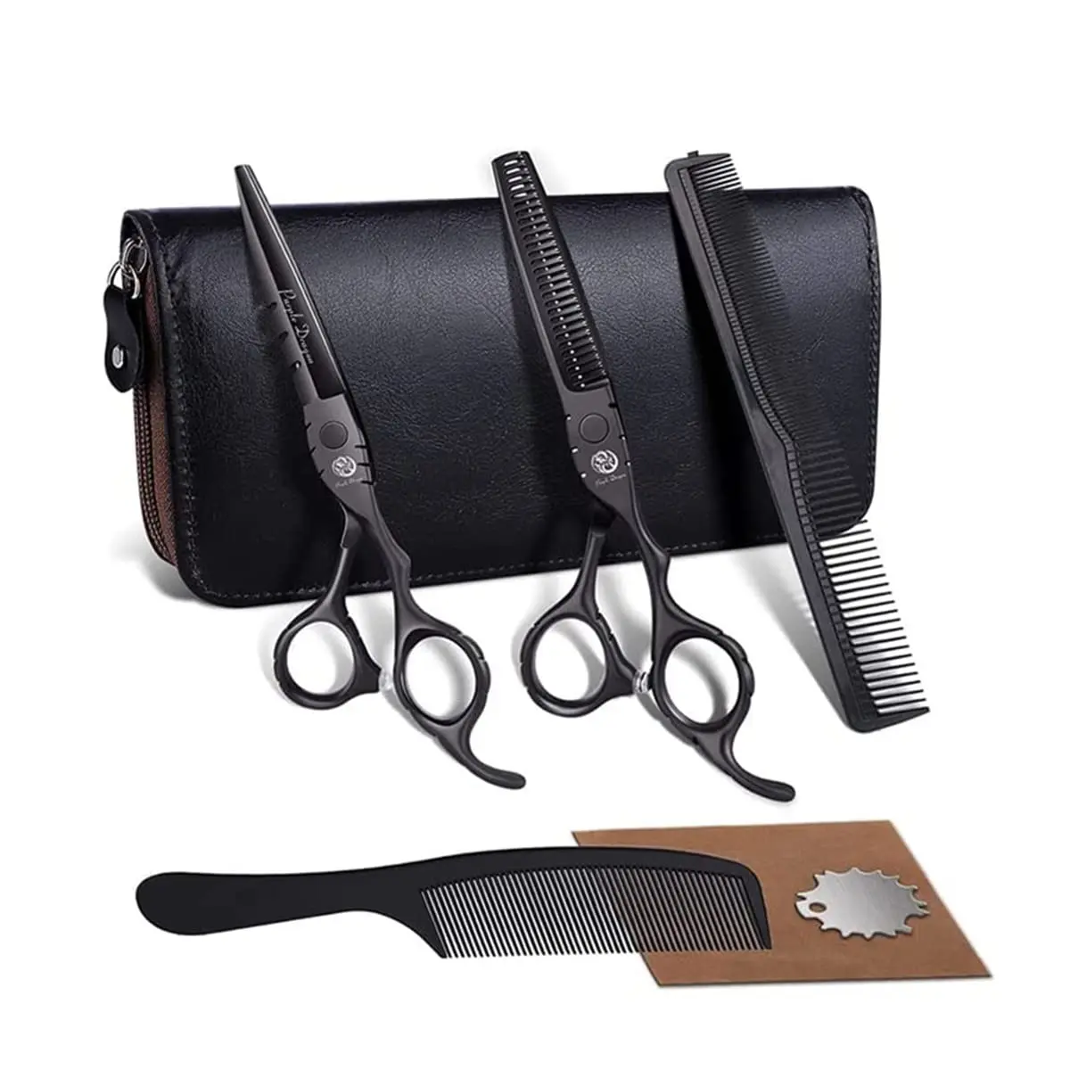 Purple Dragon 5.5 inch Hair Cutting Shears Set with Bag for Barbers - Black | Japanese 440C Steel Razor Sharp Blades - main product image
