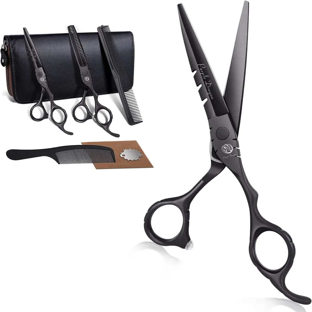 Purple Dragon 5.5 inch Hair Cutting Shears Set with Bag for Barbers - Black | Japanese 440C Steel Razor Sharp Blades - view 8