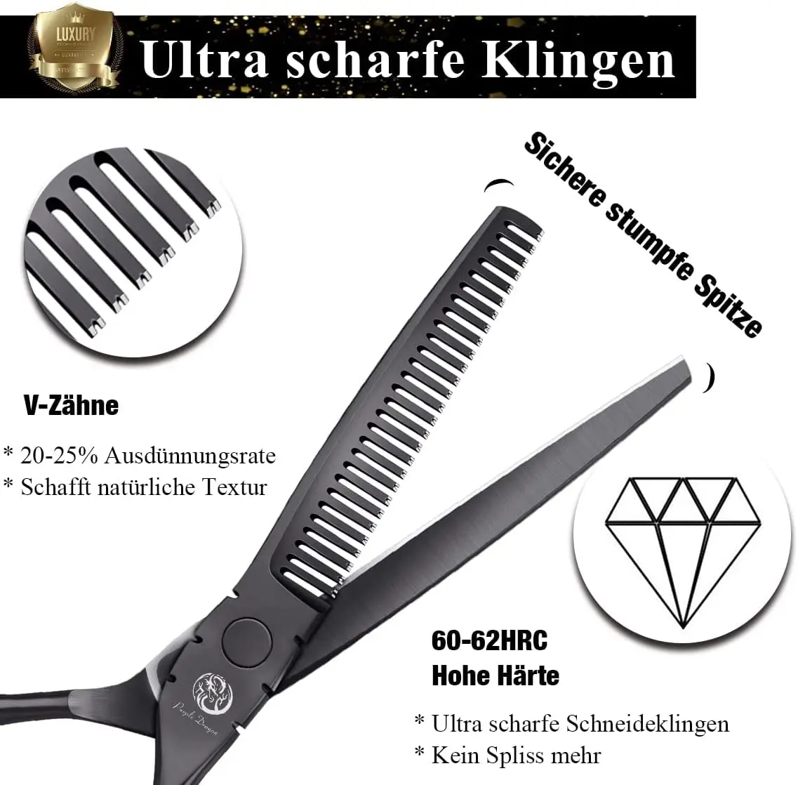 Purple Dragon 5.5 inch Hair Cutting Shears Set with Bag for Barbers - Black | Japanese 440C Steel Razor Sharp Blades - view 3
