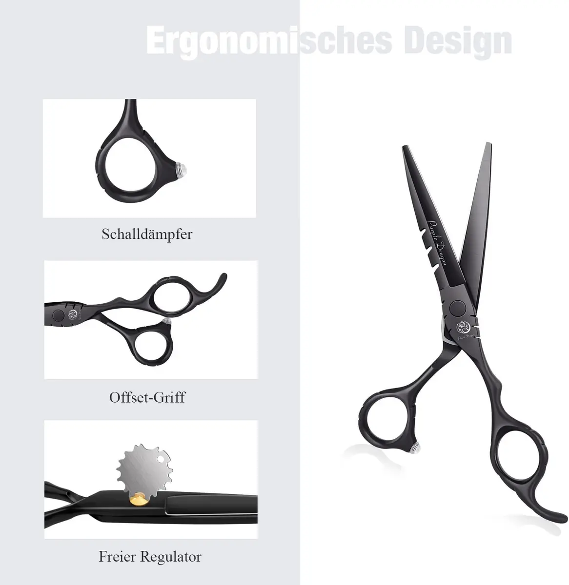 Purple Dragon 5.5 inch Hair Cutting Shears Set with Bag for Barbers - Black | Japanese 440C Steel Razor Sharp Blades - view 4
