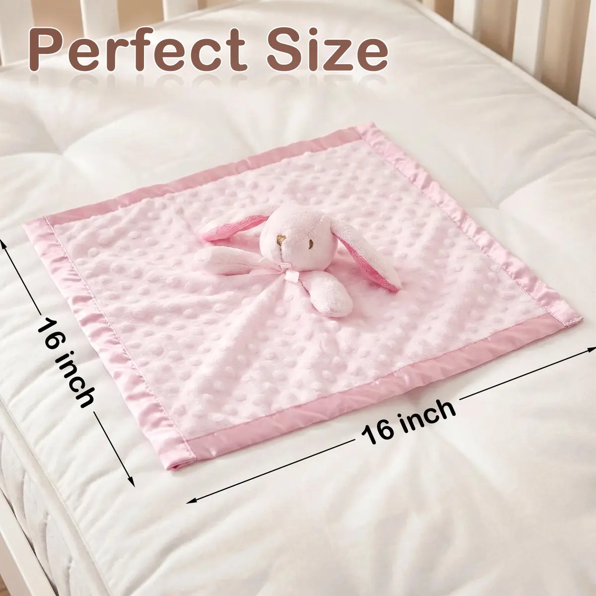 Pro Goleem Pink Bunny Security Blanket for Babies 40cm x 40cm (16"x16") | OEKO-TEX Certified Soft Minky Fabric - view 7