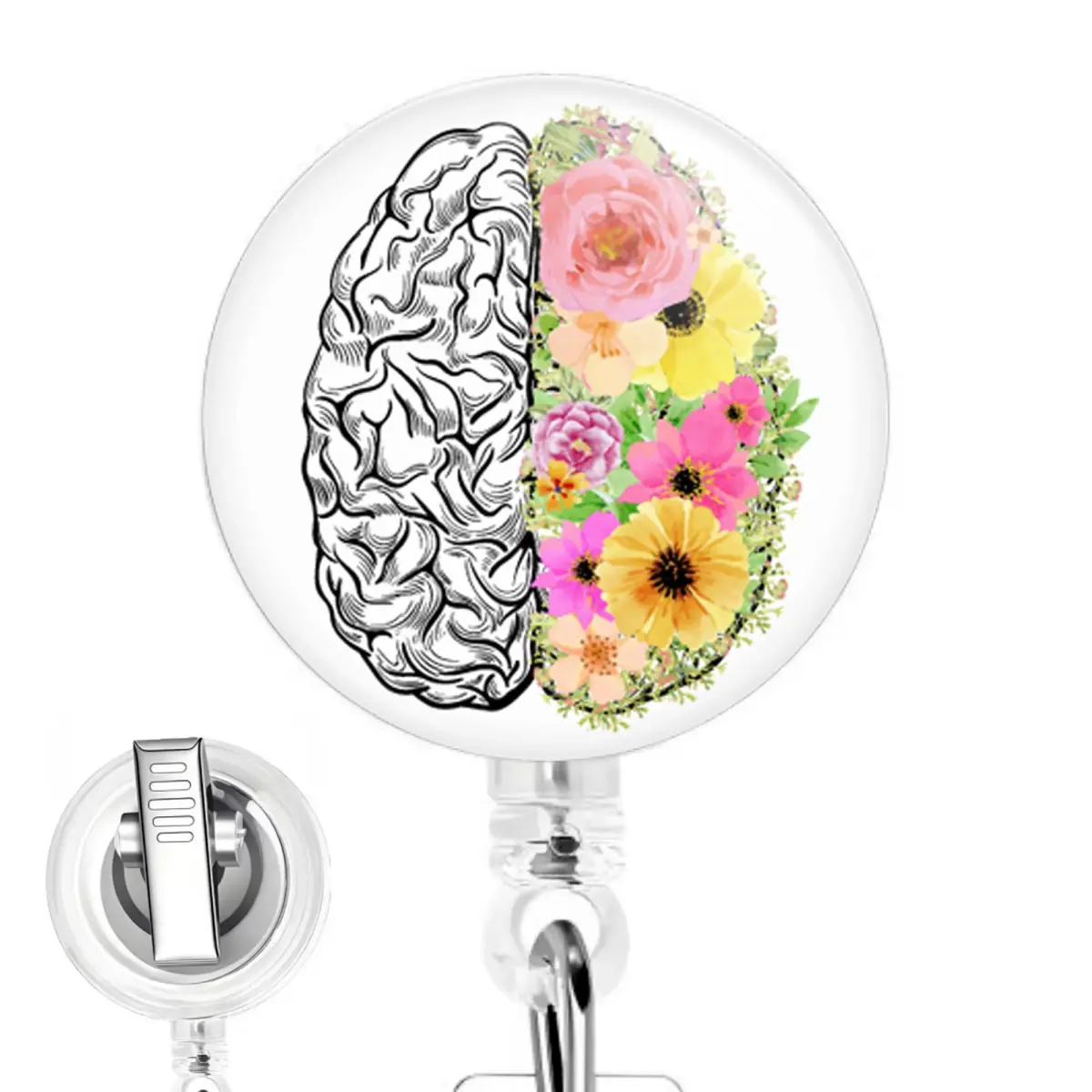 Limeloot Floral Brain Badge Reel with 34 Inch Retractable Cord | Modern Floral Pattern - main product image