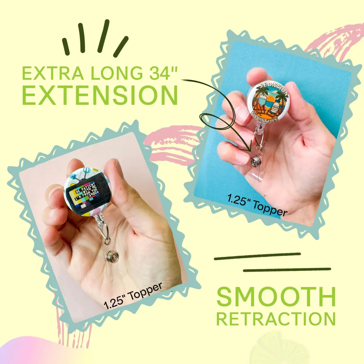 Limeloot Floral Brain Badge Reel with 34 Inch Retractable Cord | Modern Floral Pattern - view 4