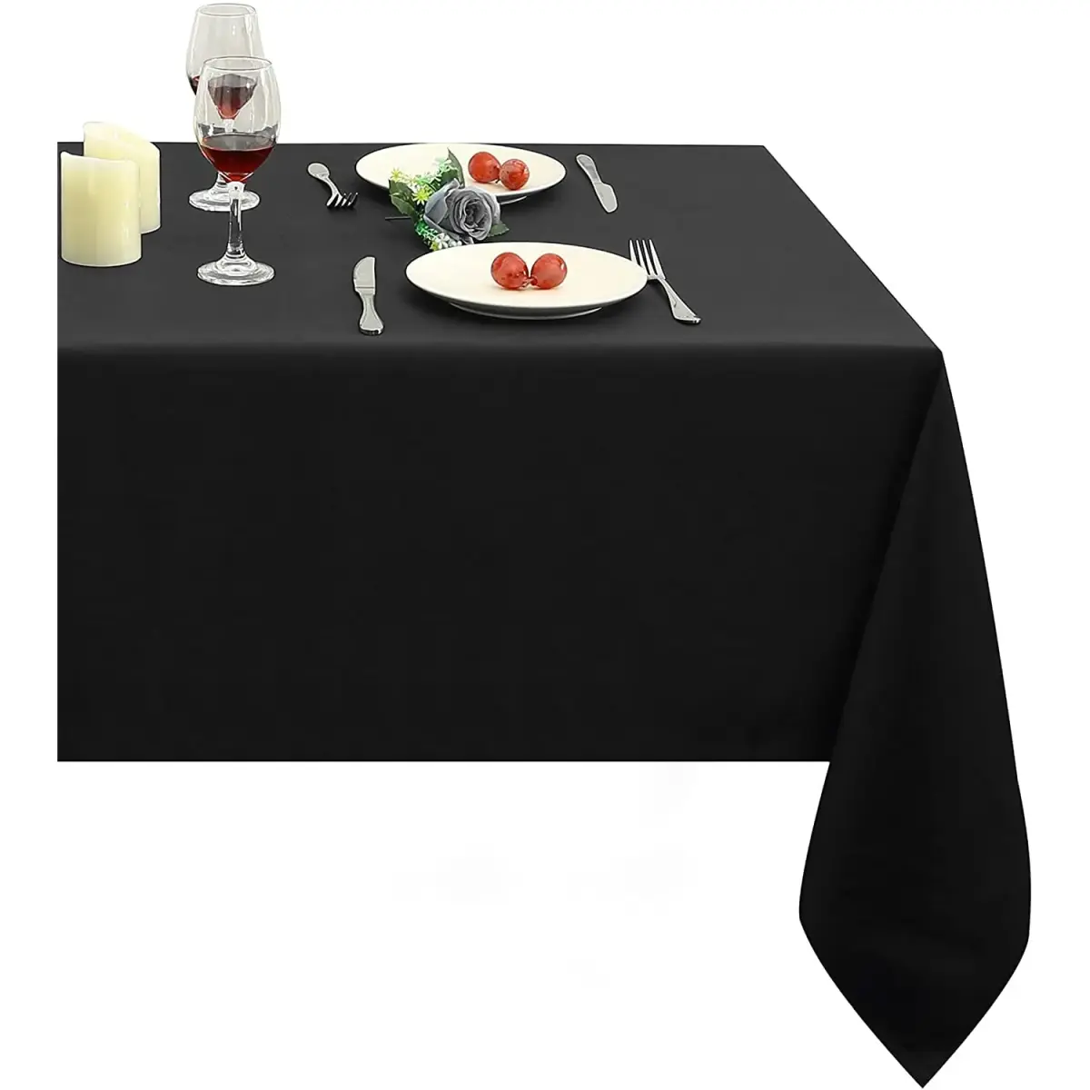 Obstal Black Polyester Tablecloth 152cm x 213cm | Stain & Water Resistant for Dining - main product image
