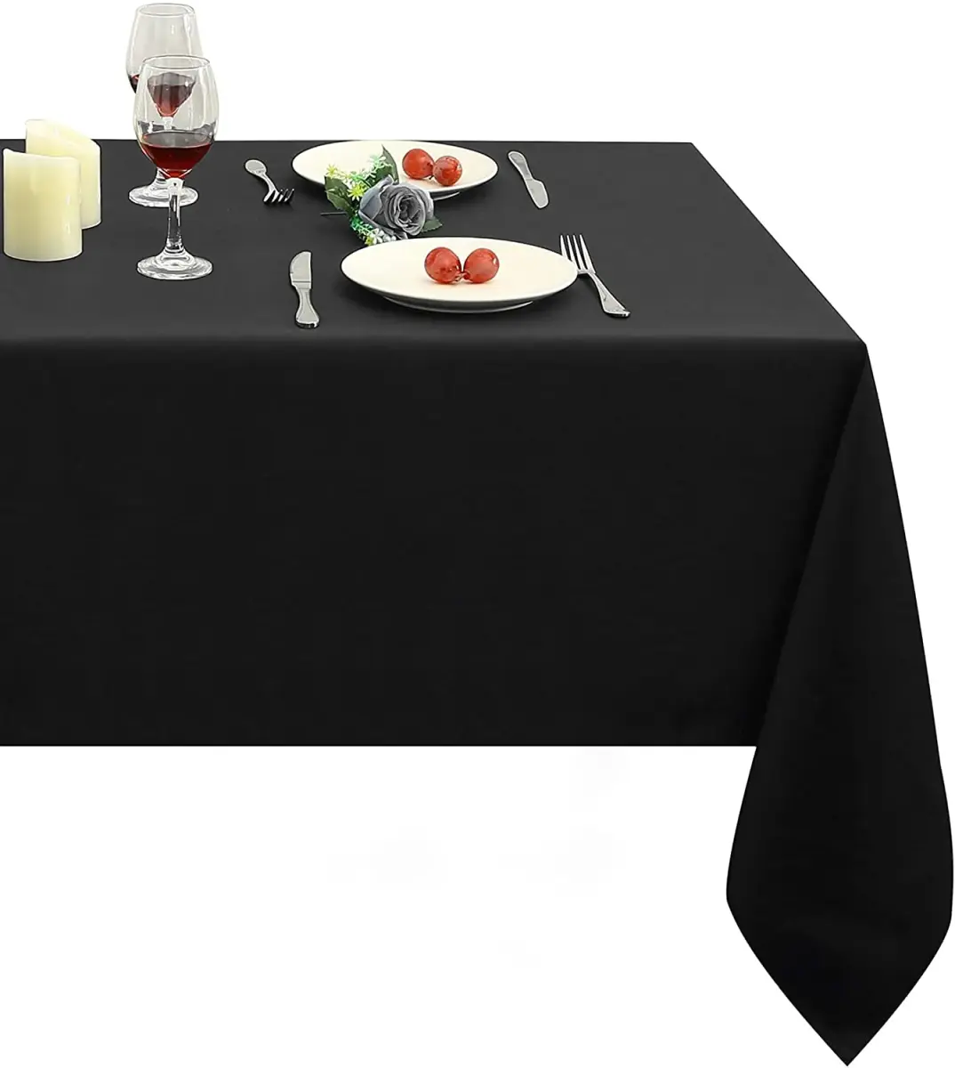 Obstal Black Polyester Tablecloth 152cm x 213cm | Stain & Water Resistant for Dining - main product image