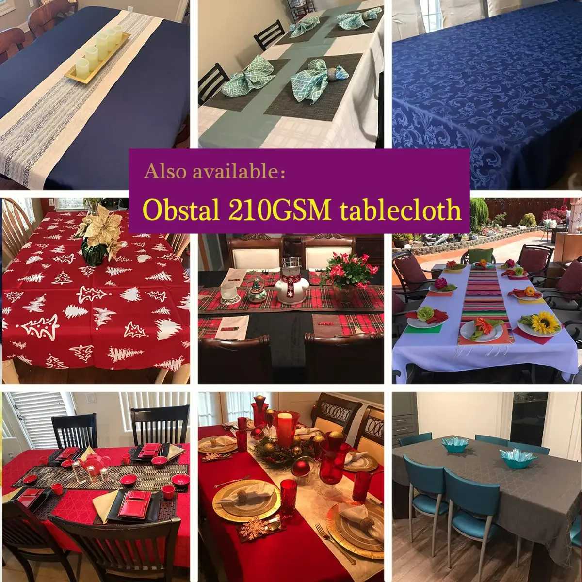 Obstal Rio Red Rectangle Tablecloth 183 cm x 152 cm (60 x 60 Inch) | Waterproof & Stain-Resistant for Festive Dining - view 4
