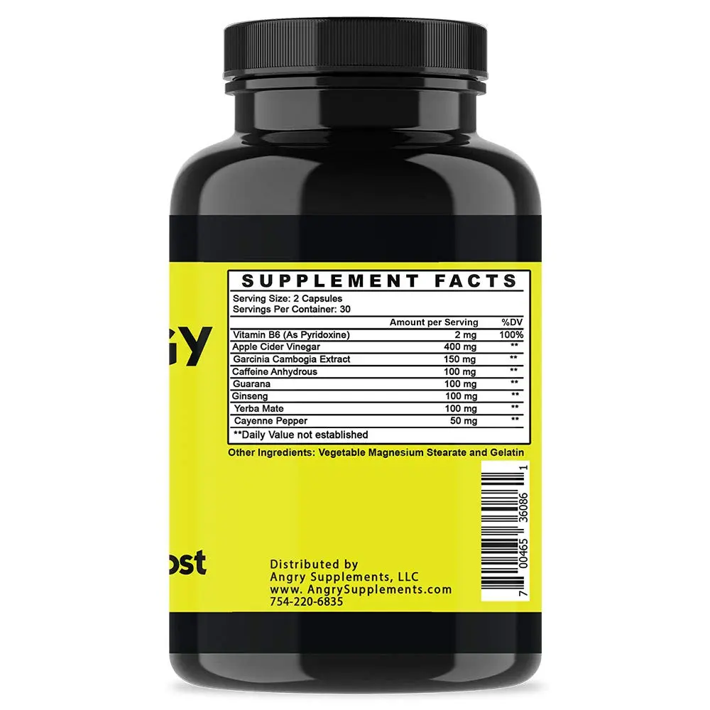 Angry Supplements Angry Energy Capsules 60 Count | All Natural Non-GMO Energy Booster for Focus & Stamina - view 2
