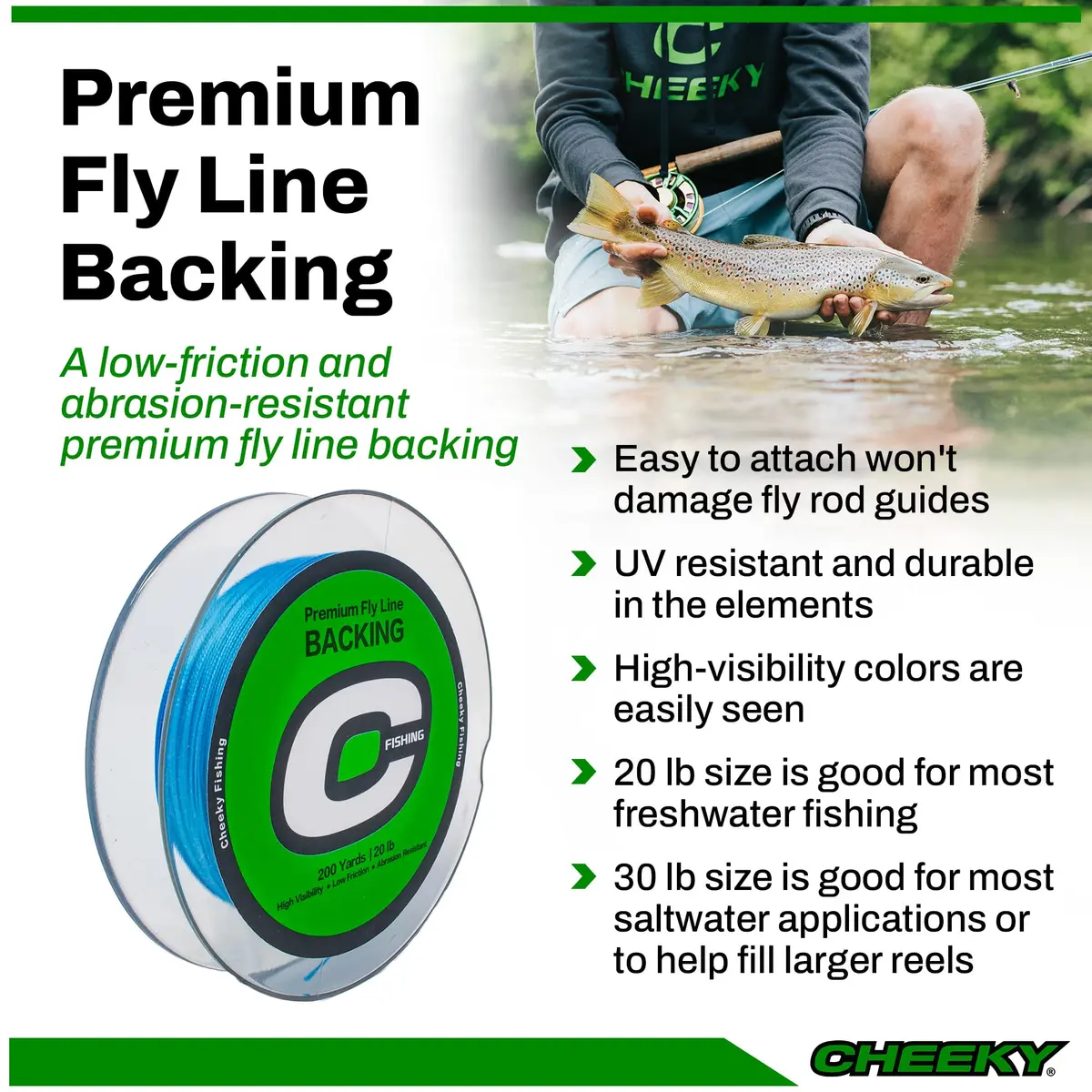 Cheeky Premium Fly Line Backing 20 lb | Low Friction, Abrasion-Resistant, High Visibility, 200 yd - view 2