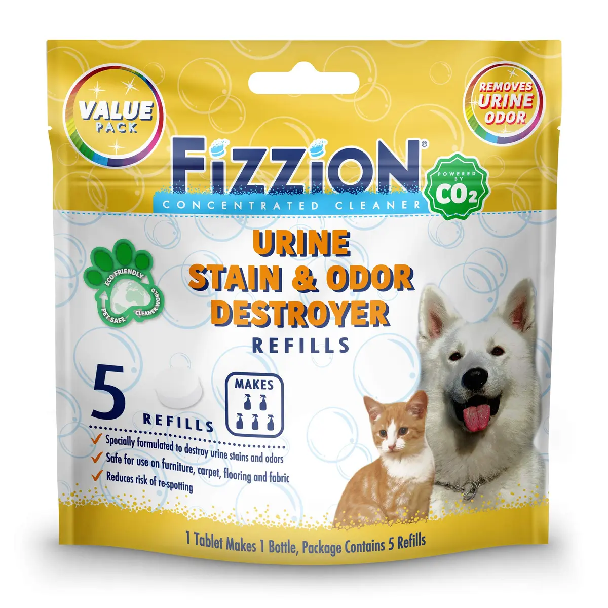 Fizzion Urine Pet Stain and Odor Destroyer Tablets | 5 Count (Makes 5 x 23oz Bottles) - main product image