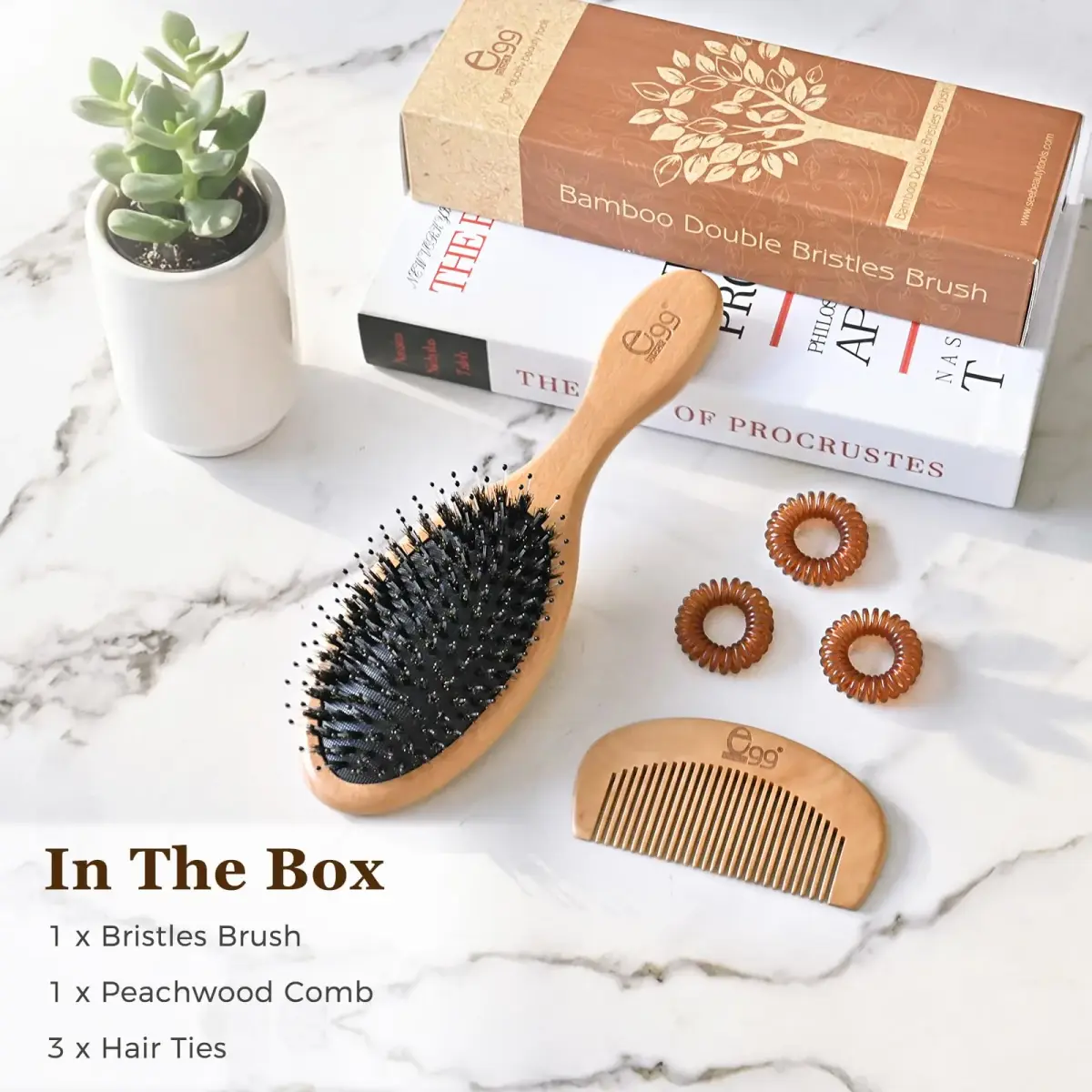 BLACK EGG Boar Bristle Brush for Wet/Dry Hair - Smoothing, Massaging, Detangling, Reduce Frizz, Restore Shine - Bamboo Brush for Women, Men, Kids - view 8