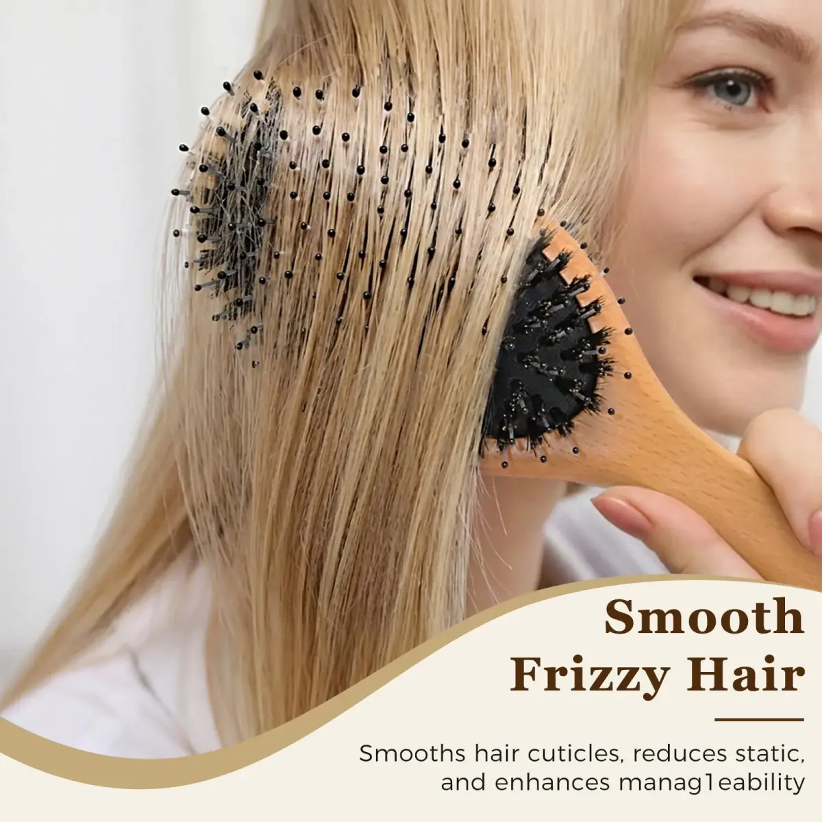 BLACK EGG Boar Bristle Brush for Wet/Dry Hair - Smoothing, Massaging, Detangling, Reduce Frizz, Restore Shine - Bamboo Brush for Women, Men, Kids - view 4