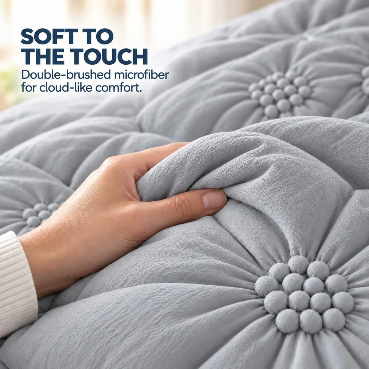 Swift Home King Comforter Set, Ruched 3D Floral Pintuck, Gray | Elegant 3-Piece Bedding - view 5