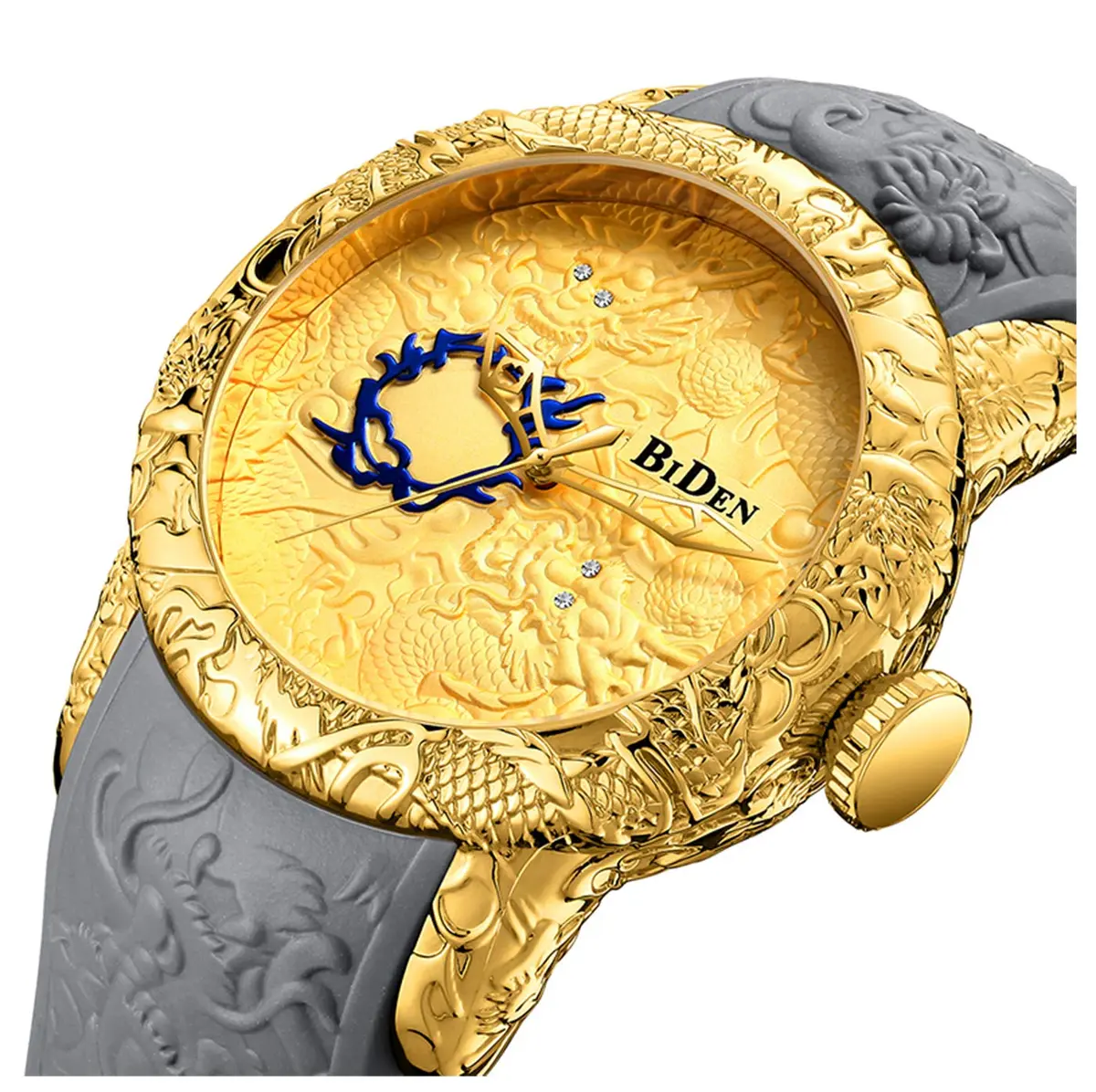 MASTOP Men's Fashion Big Dial 3D Sculpture Dragon Watch 50mm | Quartz, Gold - view 2