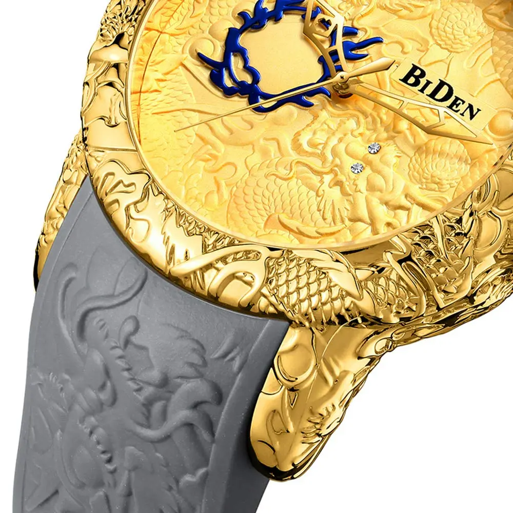 MASTOP Men's Fashion Big Dial 3D Sculpture Dragon Watch 50mm | Quartz, Gold - view 3