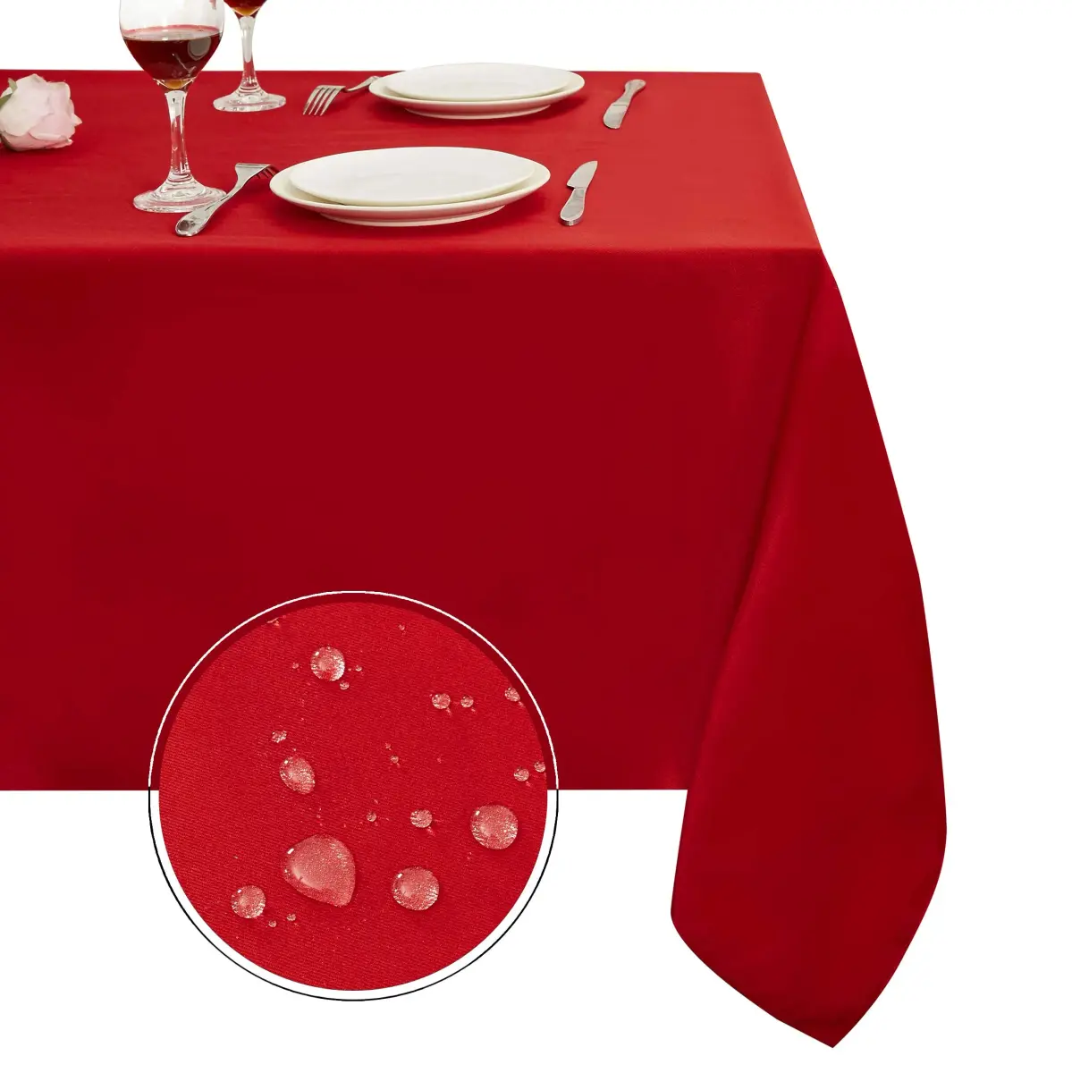 Obstal Red Polyester Tablecloth 153cm x 213cm (60 x 84 Inch) | Waterproof & Stain-Resistant for Festive Dining - main product image