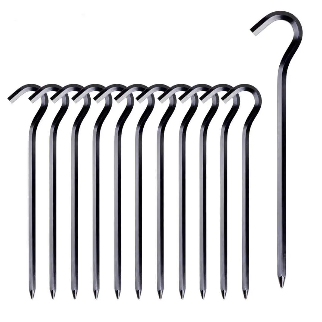 FANBX F Tent Pegs - 12Pcs Aluminium Tent Stakes Pegs with Hook - 7in Hexagon Rod Stakes for Camping & Garden (Black) - main product image