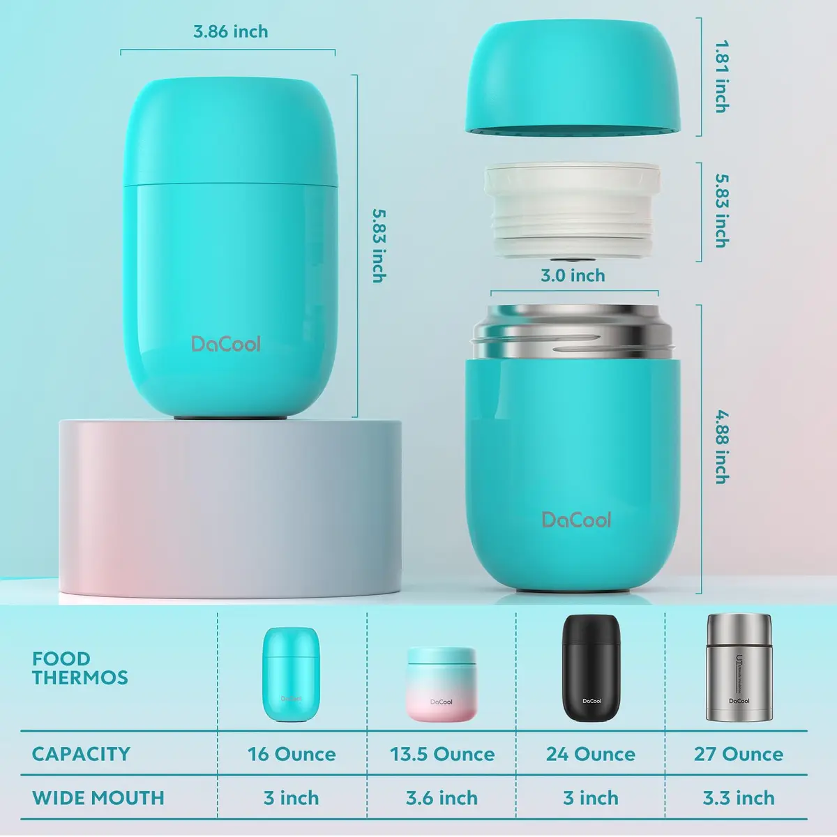 DaCool Food Thermo 16oz Vacuum Insulated Food Jar for Kids & Adults | Leakproof, Stainless Steel, Blue - view 6