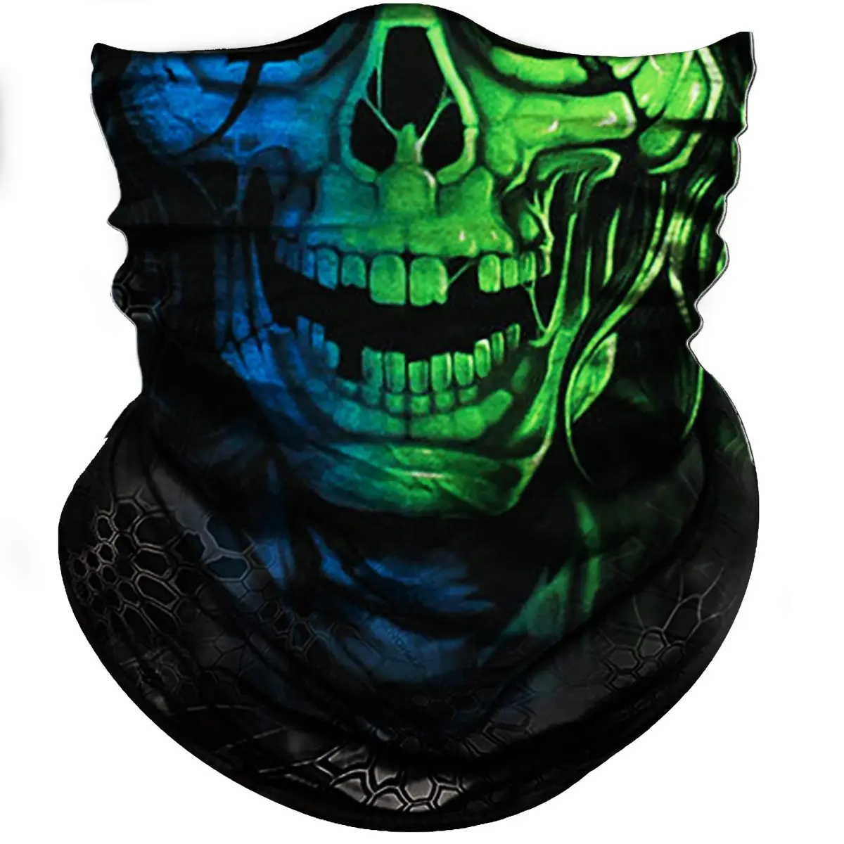 Obacle Green Blue Skull 3D Tube Face Mask for Dust, Wind & UV Protection - main product image