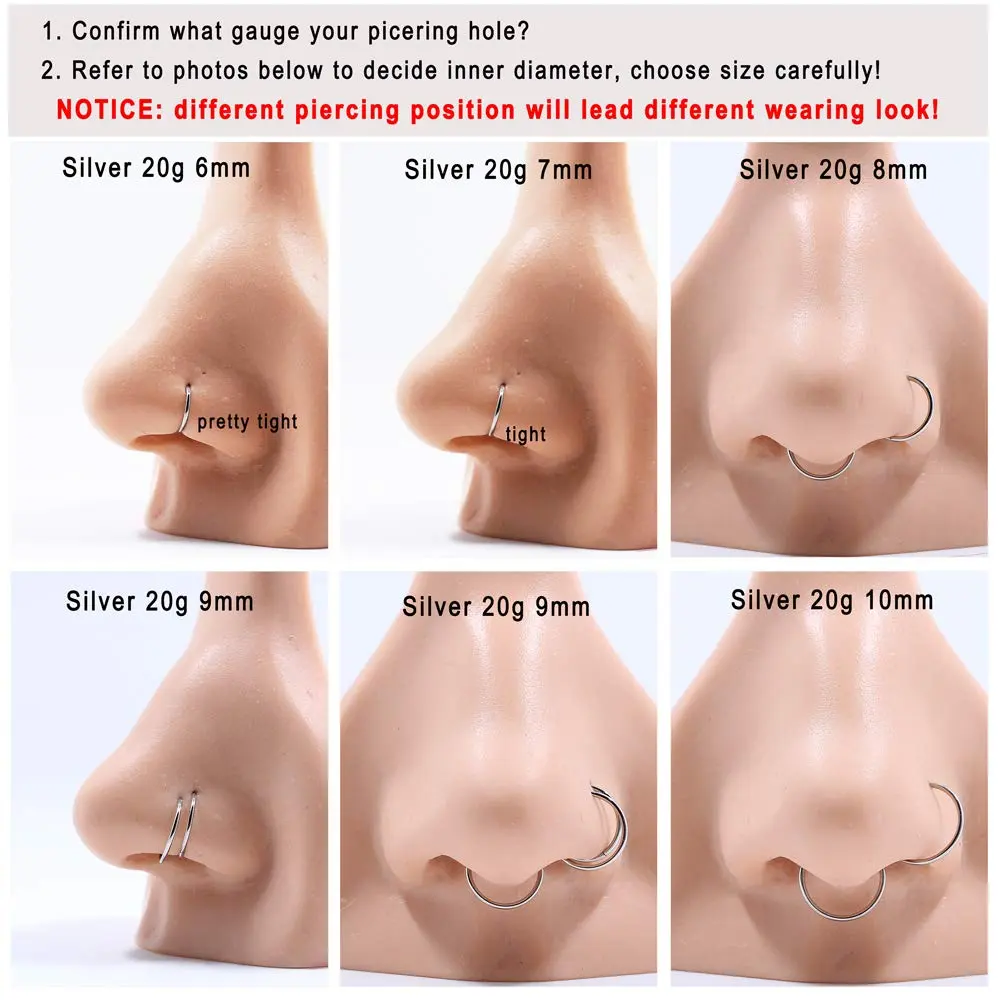 FANSING Silver Septum Hoop Ring 10mm (14 Gauge) | Hypoallergenic 316L Surgical Steel Clicker for Women & Men - view 4